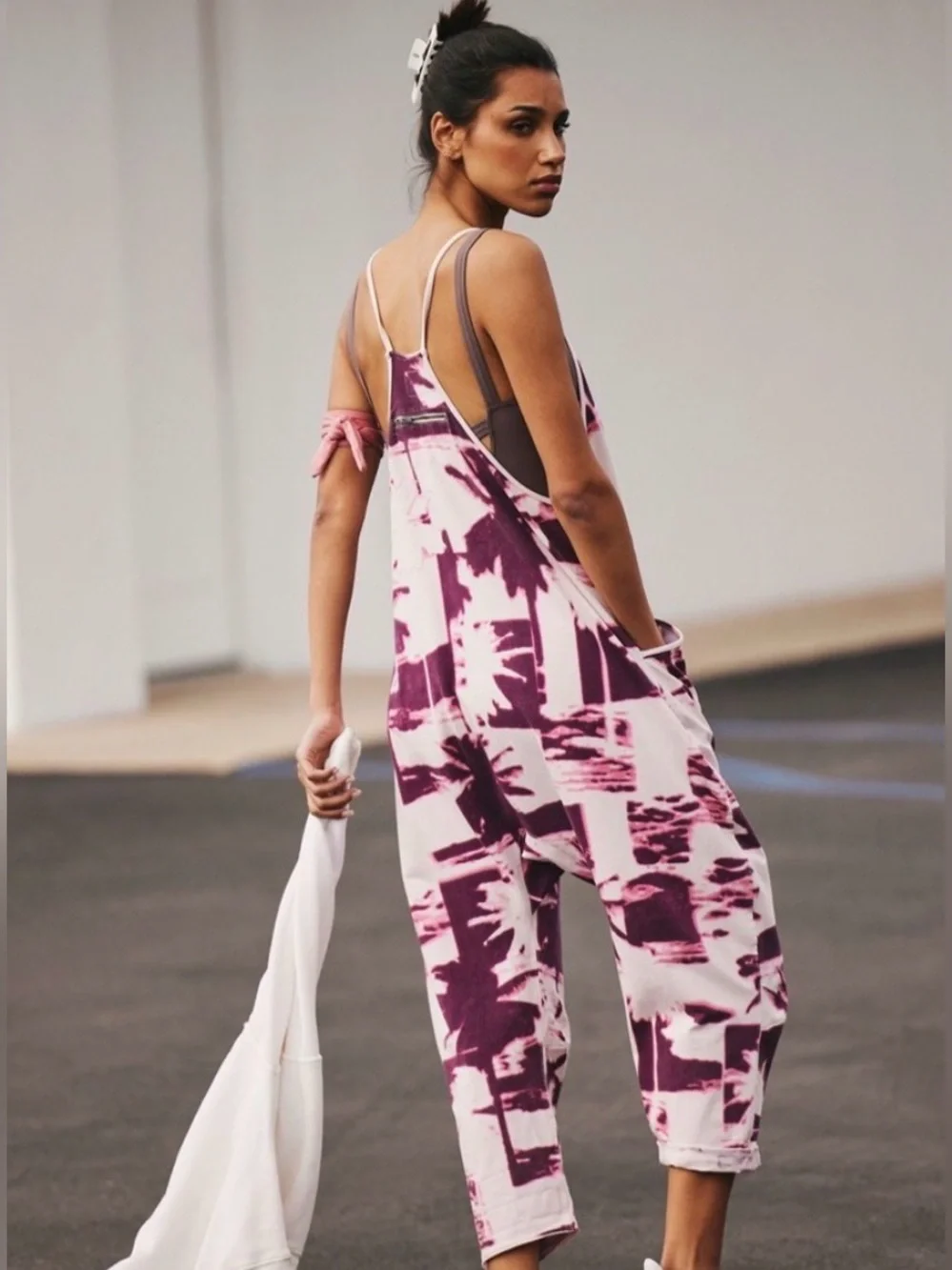 FP Movement by Free People Hot Shot Printed Onesie - Palmy Beach Night Pink - S - Picture 2 of 5